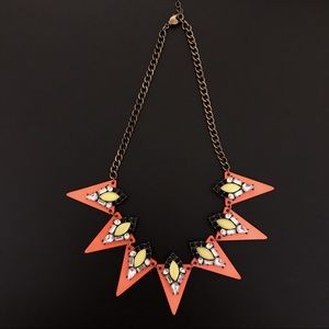 Coral and Yellow Point Statement Necklace